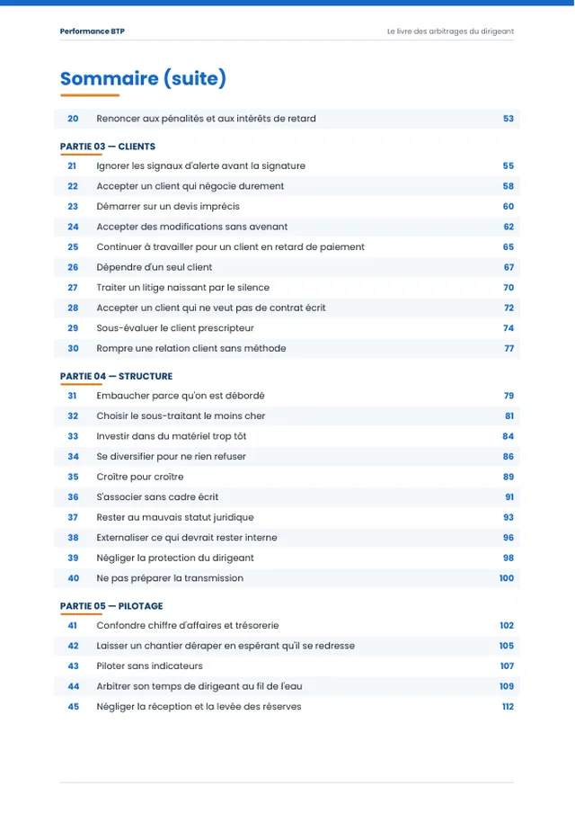 Page 3 de l’extrait du manuel 50 décisions qui font gagner ou perdre de l'argent dans le BTP