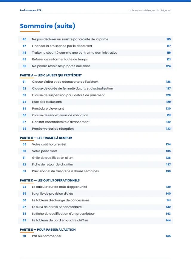 Page 4 de l’extrait du manuel 50 décisions qui font gagner ou perdre de l'argent dans le BTP