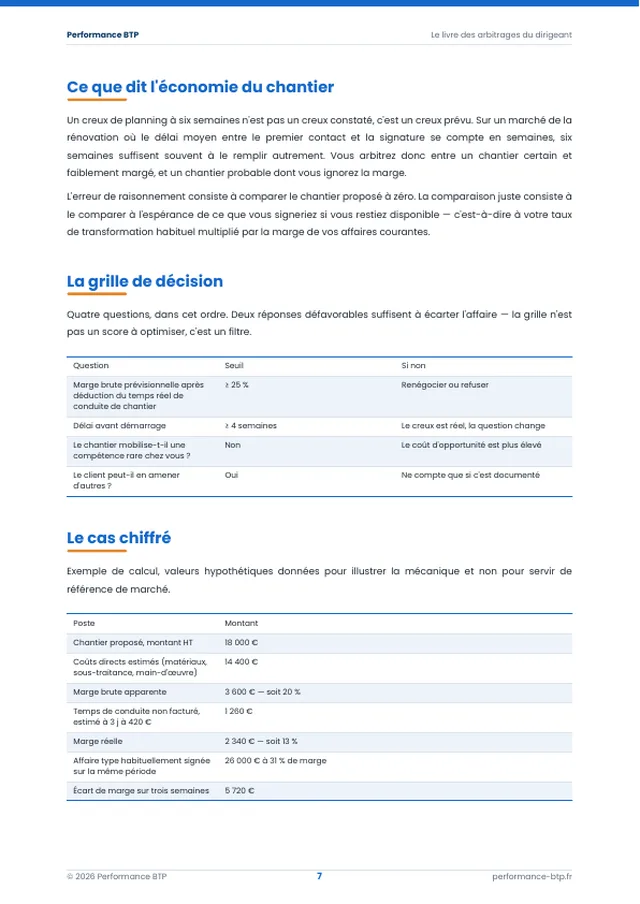 Page 8 de l’extrait du manuel 50 décisions qui font gagner ou perdre de l'argent dans le BTP